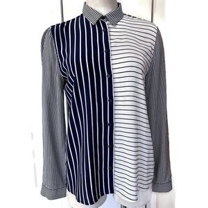 ZARA WOMAN BLOUSE NAVY & WHITE STRIPES  SIZE SMALL